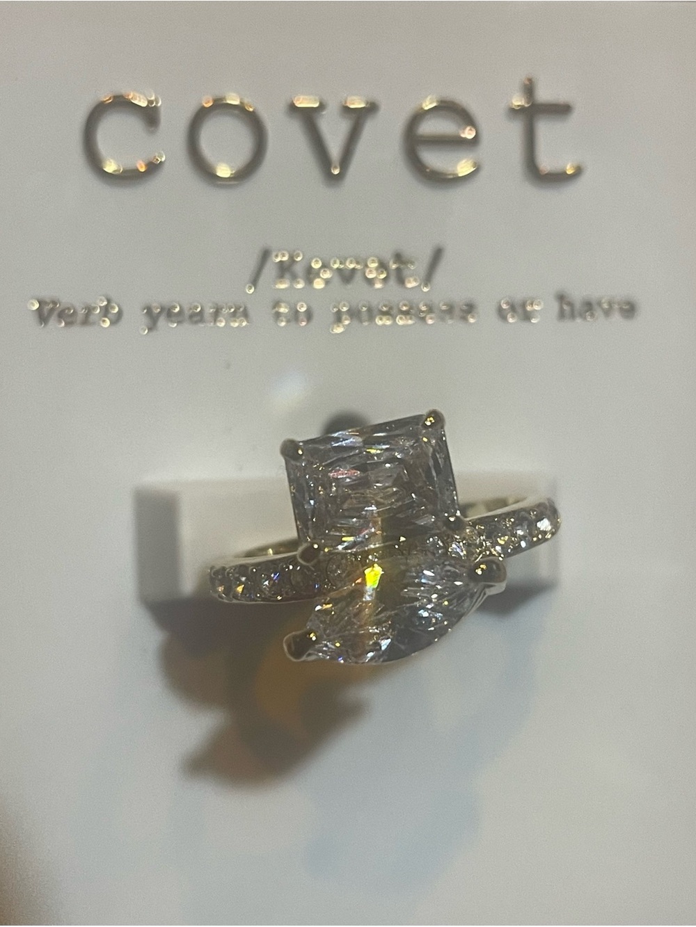 Covet Silver Double-Cut CZ Statement Ring in Gold tone